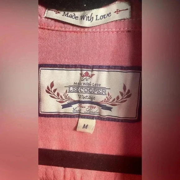 Lee Cooper salmon and  blue plaid stripe long sleeve button shirt M - Picture 4 of 4